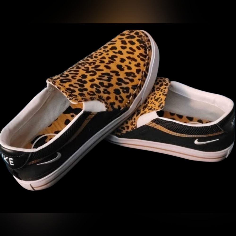 Nike Leopard Print Slip-On Sneakers in Black and Yellow